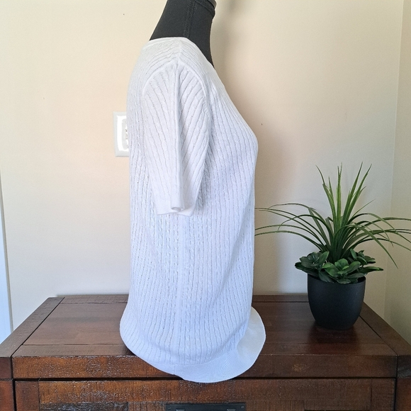 Tommy Hilfiger Sweater Women's Size Large White Cable Knit Short Sleeved NWT - Picture 3 of 12